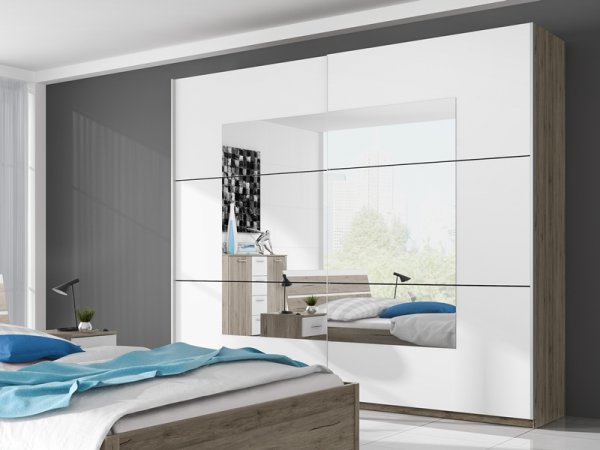 Skříň s posuvnými dveřmi se zrcadlem BETA dub San Remo/bílá