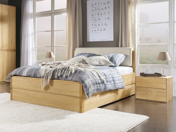 Postel s úložným prostorem včetně roštu 160x200 ATLANTA typ 16 dub přírodní, ekokůže Ecru