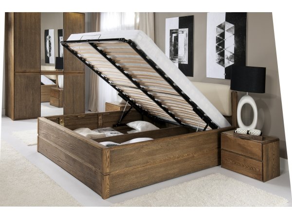 Postel s úložným prostorem včetně roštu 200x200 ATLANTA typ 20 dub pálený, ekokůže Ecru