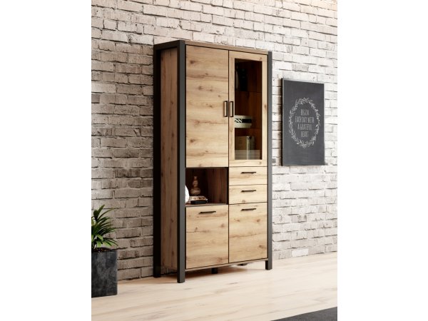 Vitrína do obývacího pokoje (typ 13) AKTIV dub Taurus/černý mat