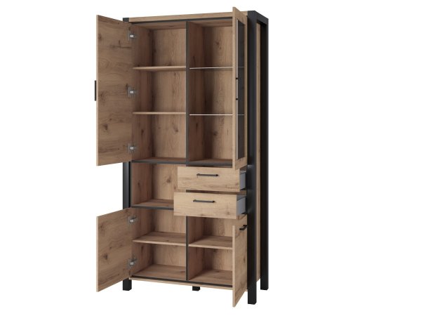 Vitrína do obývacího pokoje (typ 13) AKTIV dub Taurus/černý mat