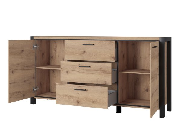 Komoda do obývacího pokoje (typ 26) AKTIV dub Taurus/černý mat
