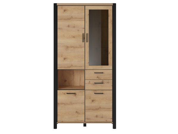 Vitrína do obývacího pokoje (typ 13) AKTIV dub Taurus/černý mat