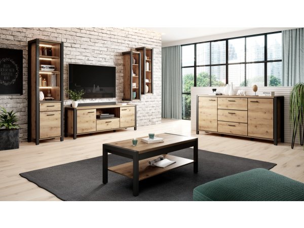 Komoda do obývacího pokoje (typ 26) AKTIV dub Taurus/černý mat