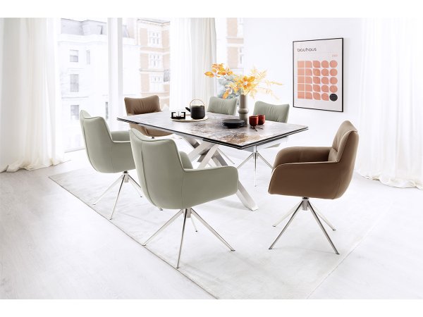 Jídelní otočná židle LIMONE 2E s područkami, pravá kůže krémová