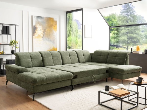 Rohová sedací souprava do tvaru U s nastavitelnou hloubkou sedáku AMICA