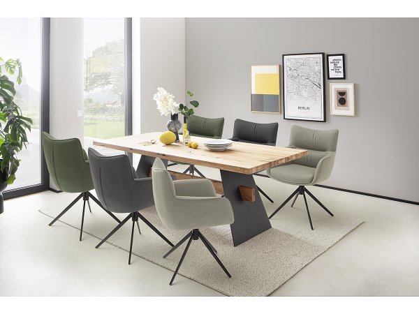 Jídelní otočná židle LIMONE 2S s područkami, pravá kůže olivová