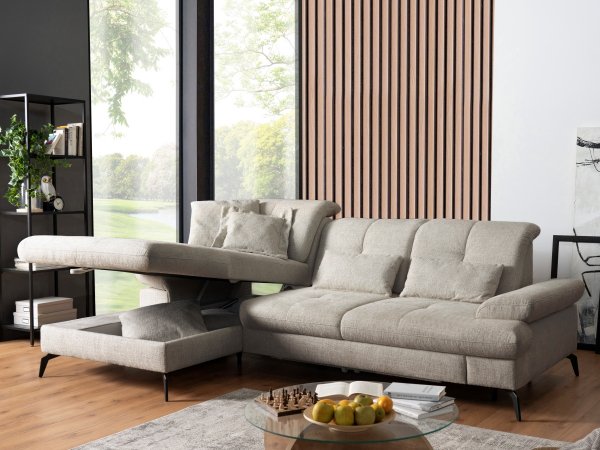 Rohová sedací souprava s nastavitelnou hloubkou sedáku AMICA