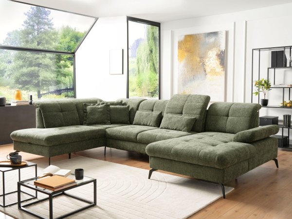 Rohová sedací souprava do tvaru U s nastavitelnou hloubkou sedáku AMICA