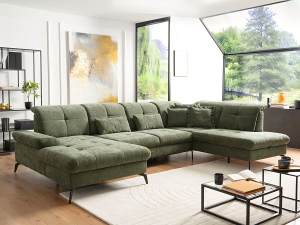 Rohová sedací souprava do tvaru U s nastavitelnou hloubkou sedáku AMICA