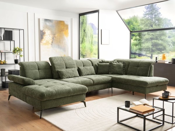 Rohová sedací souprava do tvaru U s nastavitelnou hloubkou sedáku AMICA