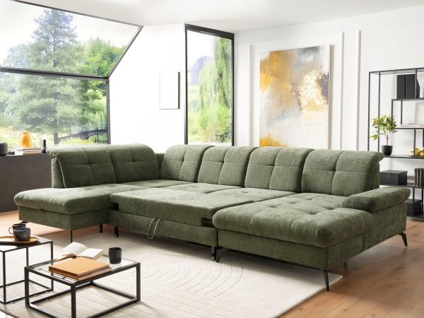 Rohová sedací souprava do tvaru U s nastavitelnou hloubkou sedáku AMICA