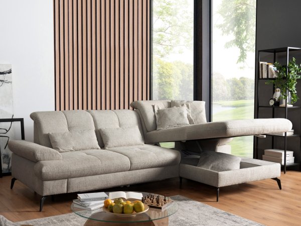 Rohová sedací souprava s nastavitelnou hloubkou sedáku AMICA