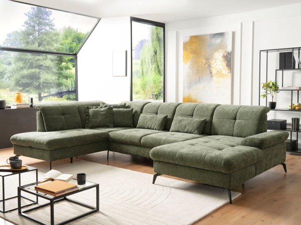 Rohová sedací souprava do tvaru U s nastavitelnou hloubkou sedáku AMICA