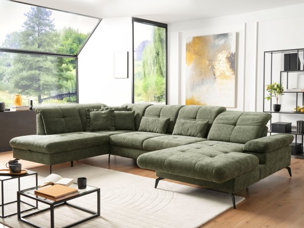 Rohová sedací souprava do tvaru U s nastavitelnou hloubkou sedáku AMICA