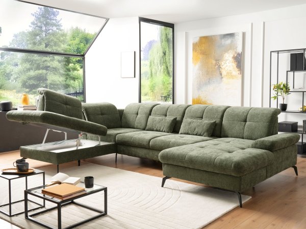 Rohová sedací souprava do tvaru U s nastavitelnou hloubkou sedáku AMICA