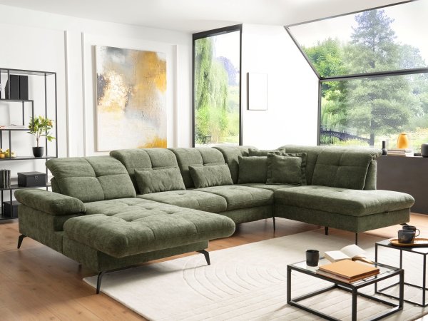 Rohová sedací souprava do tvaru U s nastavitelnou hloubkou sedáku AMICA