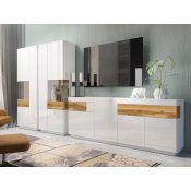 Nábytek do obývacího pokoje SILKE III bílá/bílý lesk - dub wotan