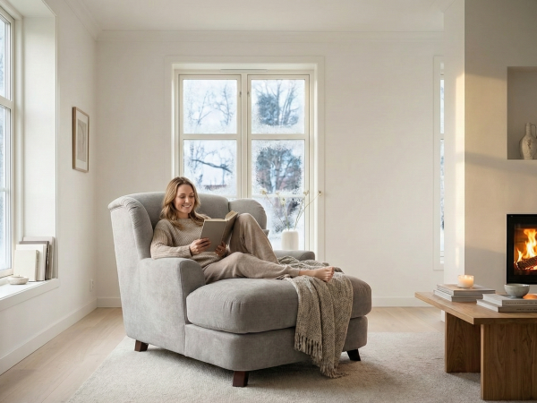 Longchair ve skandinávském stylu - prodloužené křeslo ASADO v krémové barvě