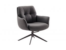 Kožené otočné křeslo ASSENTO s područkami antracitová typ C s černou matnou podnoží
