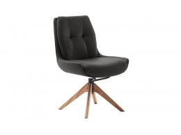 Kožená jídelní židle ASSENTO bez područek antracitová typ C s dřevěnou podnoží
