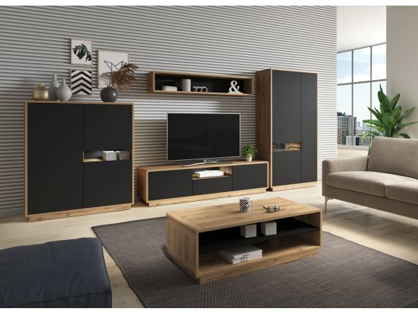 Nábytek do obývacího pokoje ASTON 2 dub Taurus/černá supermat