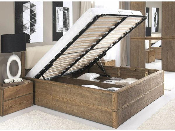 Postel s úložným prostorem včetně roštu 140x200 ATLANTA typ 14 dub pálený, látka D'ORO 5114 Ecru