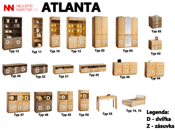 Dubový televizní stolek ATLANTA typ 21 dub přírodní