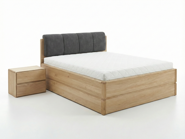 Postel s úložným prostorem včetně roštu 180x200 ATLANTA typ 18 dub přírodní, látka D'ORO 5110 Grafit