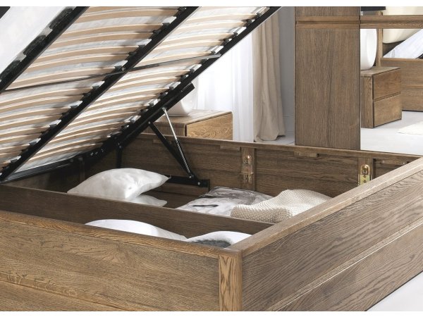 Postel s úložným prostorem včetně roštu 140x200 ATLANTA typ 14 dub přírodní, látka D'ORO 5114 Ecru
