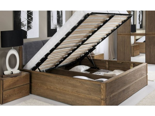 Postel s úložným prostorem včetně roštu 140x200 ATLANTA typ 14 dub pálený, látka D'ORO 5110 Grafit