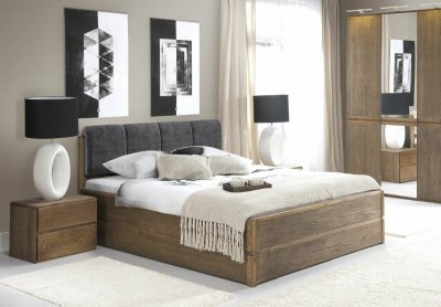 ATLANTA postel s úložným prostorem včetně roštu 180x200 typ 18 dub pálený, látka D'ORO 5110 Grafit
