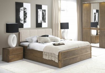 ATLANTA postel s úložným prostorem včetně roštu 200x200 typ 20 dub pálený, látka D'ORO 5114 Ecru