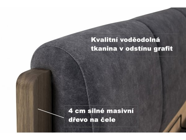 Postel s úložným prostorem včetně roštu 200x200 ATLANTA typ 20 dub přírodní, látka D'ORO 5110 Grafit
