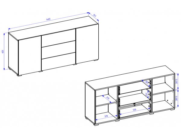 Komoda 2-dvéřová AVA se šuplíky černý mat/dub wotan (Typ 26)