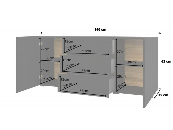Komoda 2-dvéřová AVA se šuplíky černý mat/dub wotan (Typ 26)