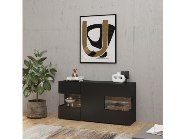 Komoda 3-dvéřová AVA černý mat/dub wotan (Typ 25)