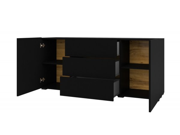 Komoda 2-dvéřová AVA se šuplíky černý mat/dub wotan (Typ 26)