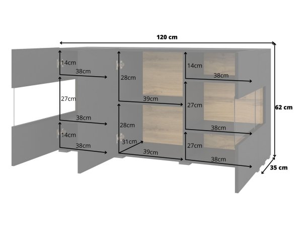 Komoda 3-dvéřová AVA černý mat/dub wotan (Typ 25)