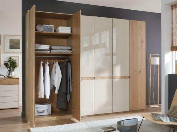 Moderní ložnice BARI 2 bílý dub/sklo champagne