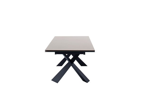 Rozkládací jídelní stůl BADESI světle šedá, podnož černá matná