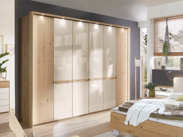 Moderní ložnice BARI 2 bílý dub/sklo champagne