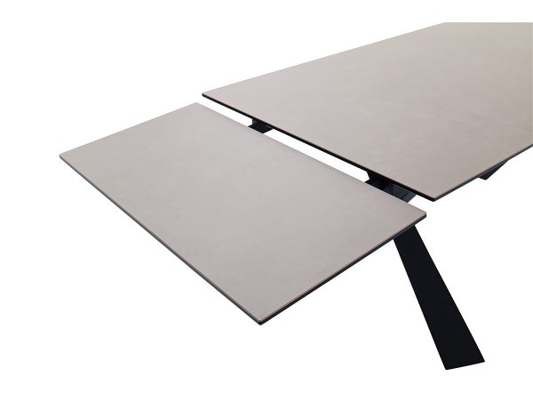 Rozkládací jídelní stůl BADESI světle šedá, podnož černá matná