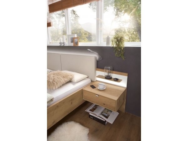 Moderní ložnice BARI 2 bílý dub/sklo champagne