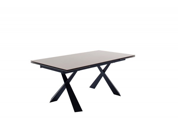 Rozkládací jídelní stůl BADESI světle šedá, podnož černá matná