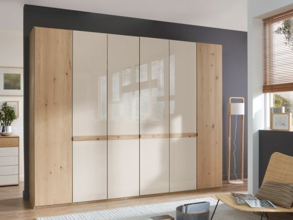 Moderní ložnice BARI 3 bílý dub/sklo champagne