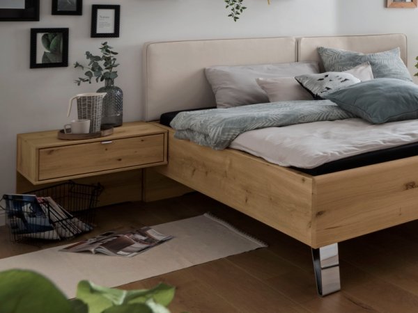 Moderní ložnice BARI 1 bílý dub/sklo champagne