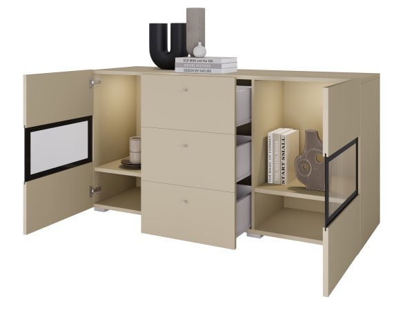 Komoda BAROS světle béžová/černá