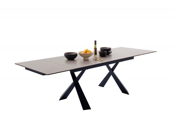 Rozkládací jídelní stůl BADESI světle šedá, podnož černá matná