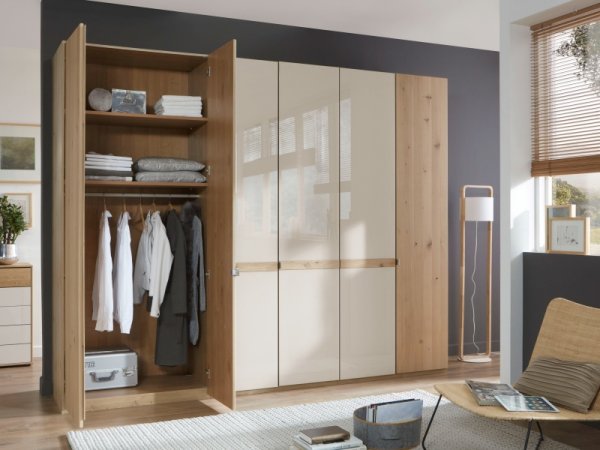 Moderní ložnice BARI 3 bílý dub/sklo champagne